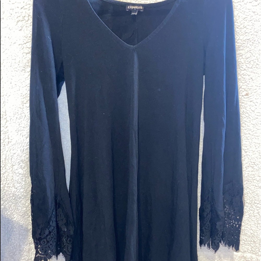 Black dress with flared lace sleeves